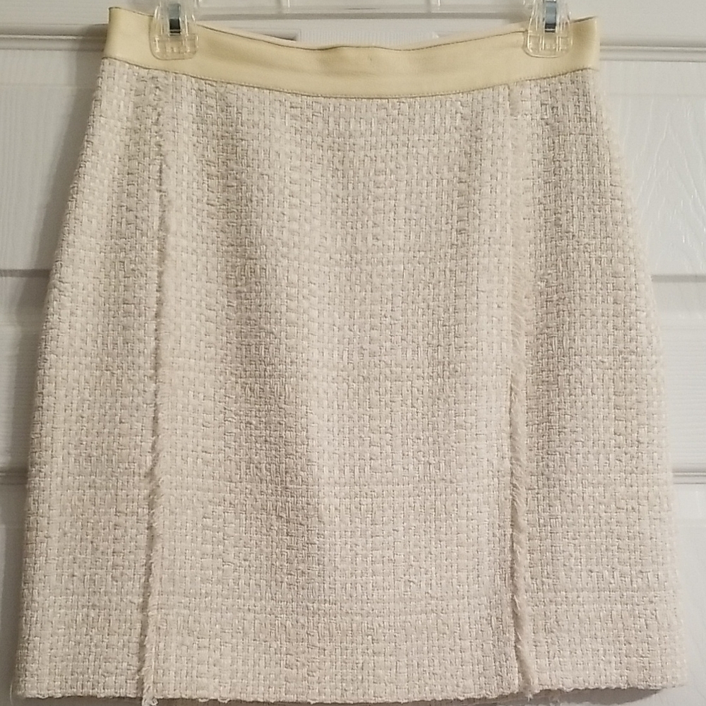 Proenza Schouler Cream Tweed Pencil Skirt,with leather trim top, size 4